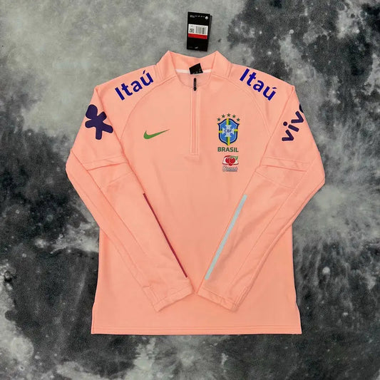 Pull zippé rose saumon brésil